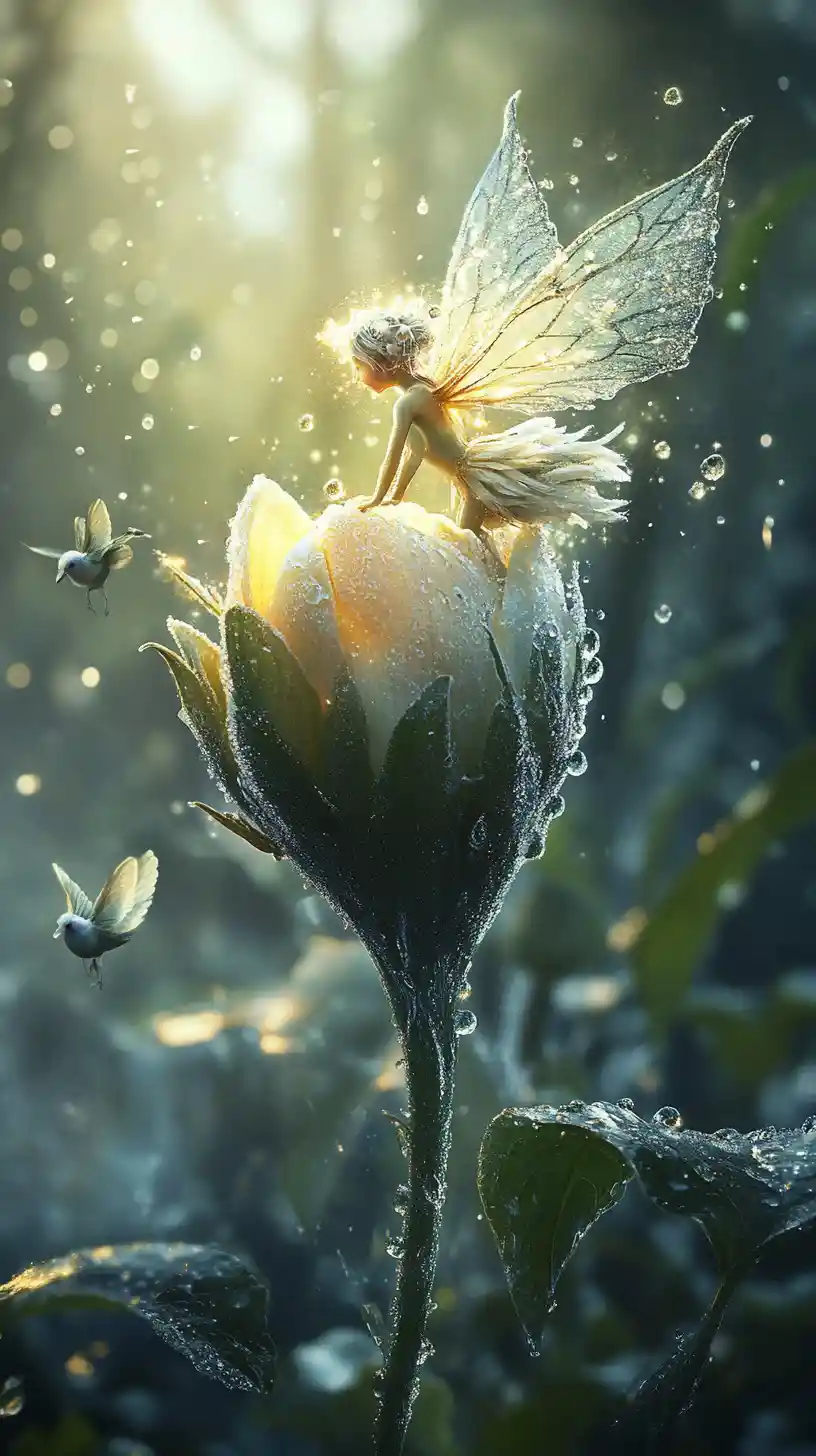 Frosty flower bud opening in gentle spring sunlight