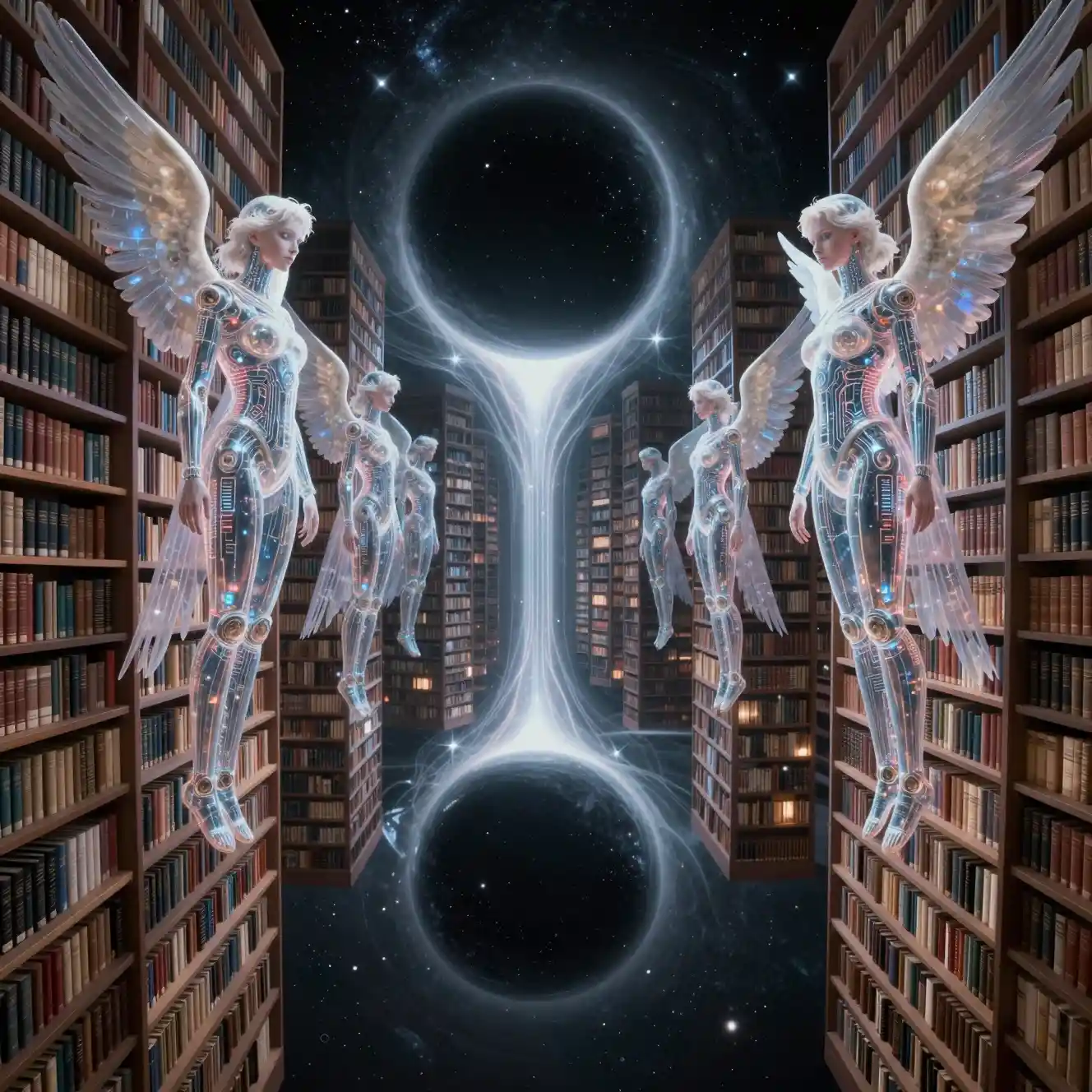 Hyperdimensional cosmic archive above a devouring black hole