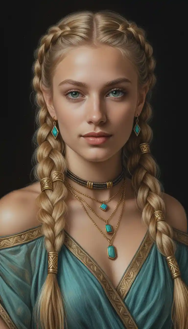 Blonde braided girl portrait in warm candlelit style