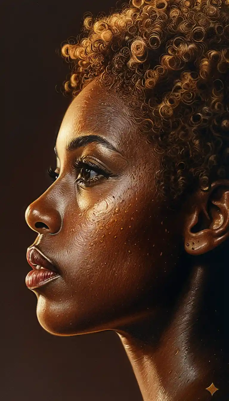 Profile portrait of a young black woman in harsh chiaroscuro