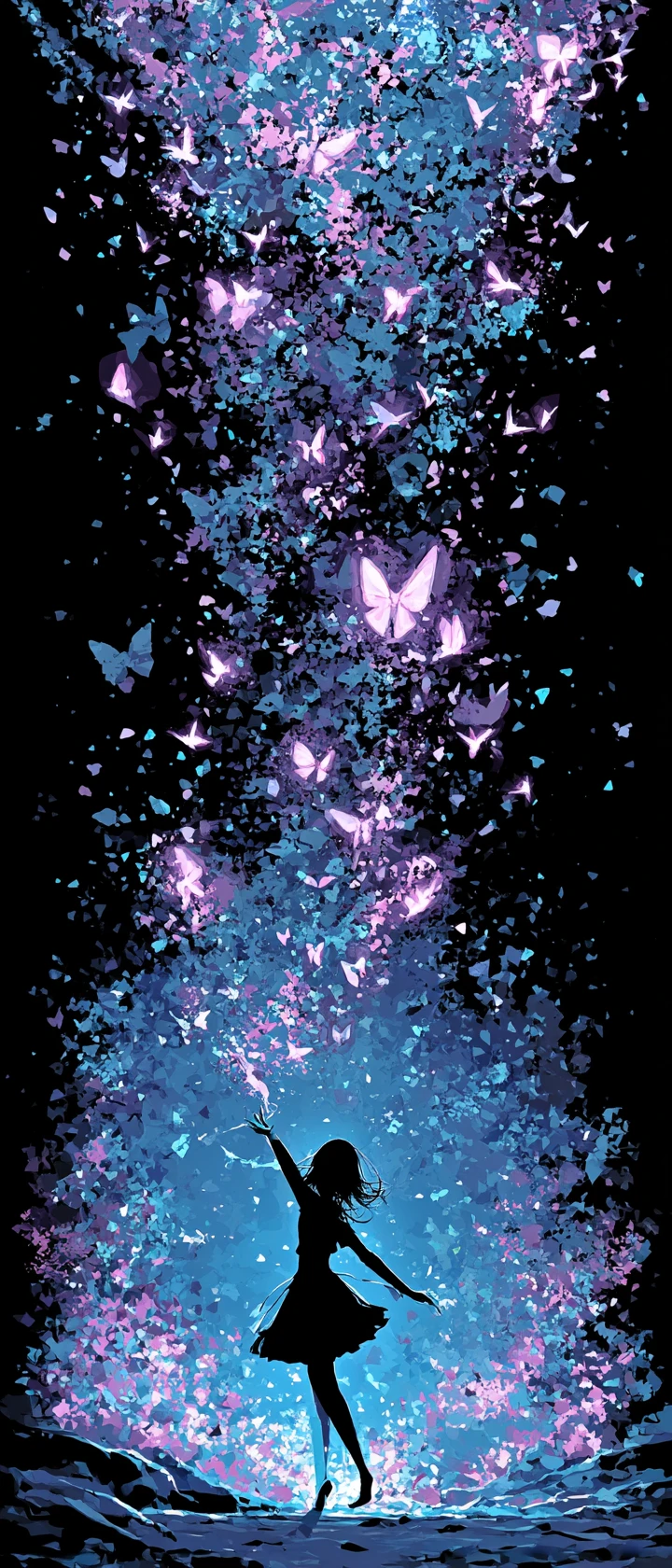 Chica alquimista de anime rodeada de mariposas de tinta brillante