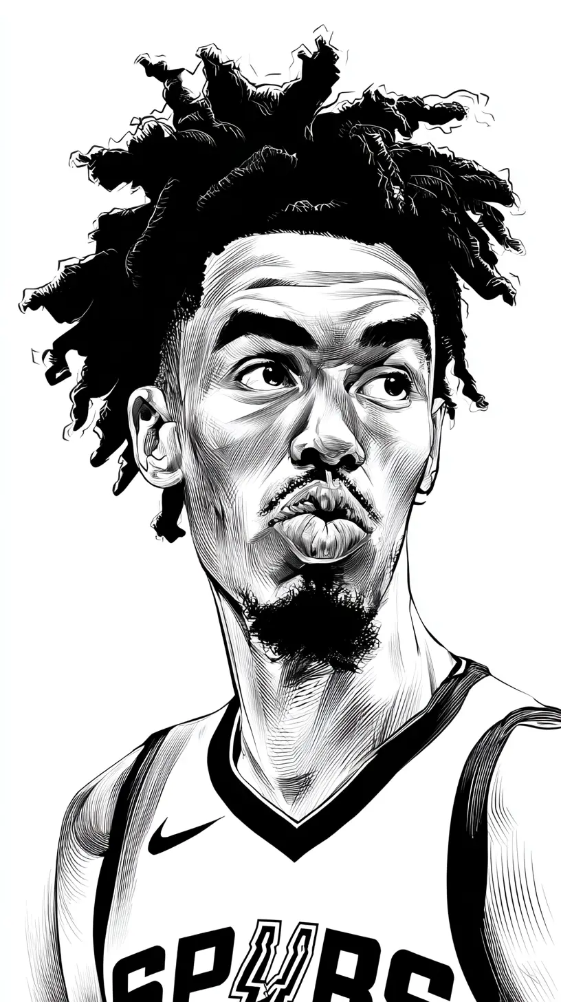 Karikatur-Tintenillustration eines Basketballspielers in Schwarz-Weiß