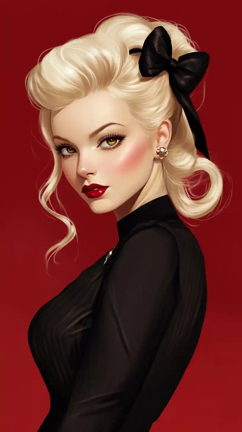 Glamorous platinum blonde woman in vintage inspired outfit