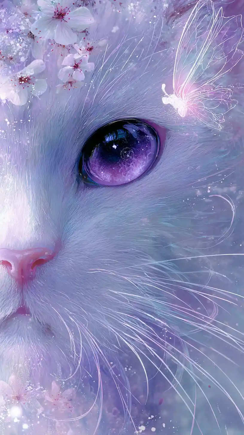 Whimsical watercolor portrait of a violet eyed nekomata