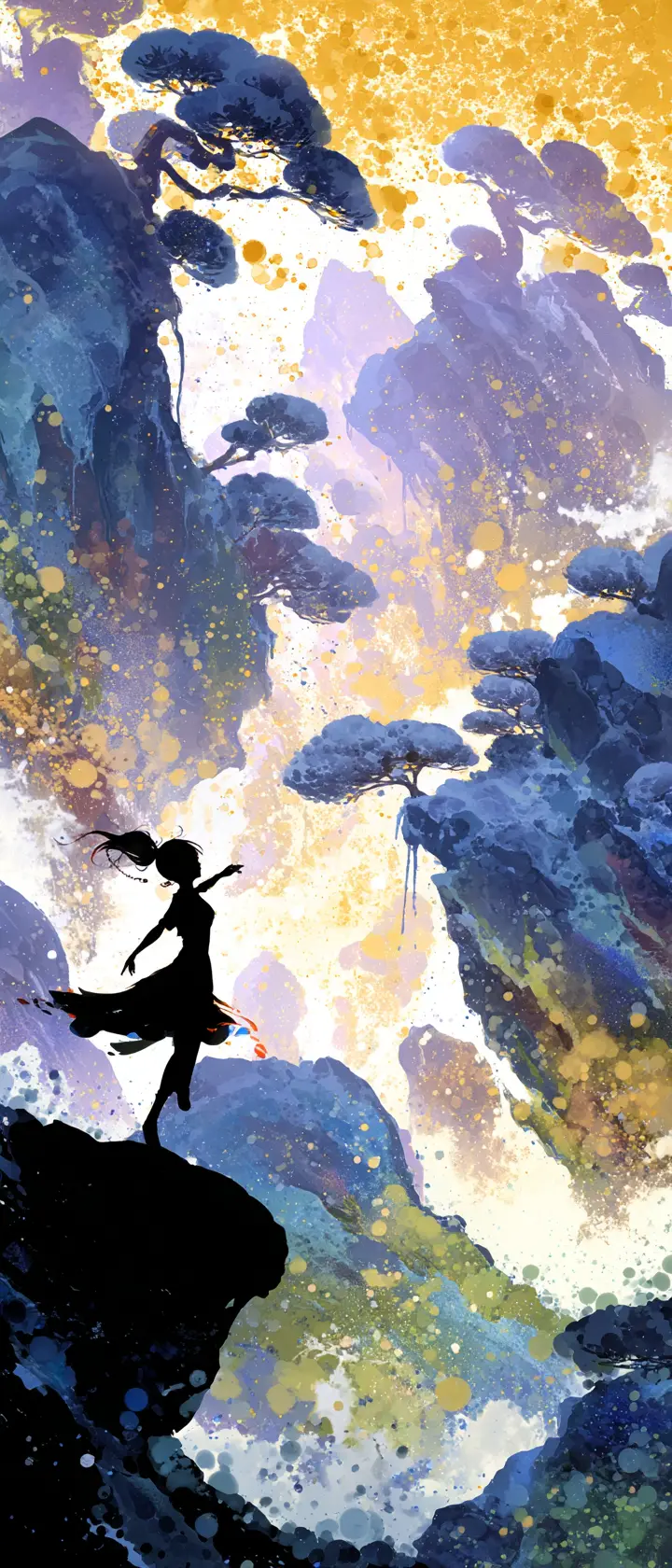 Anime musician shaping floating islands with luminous sound