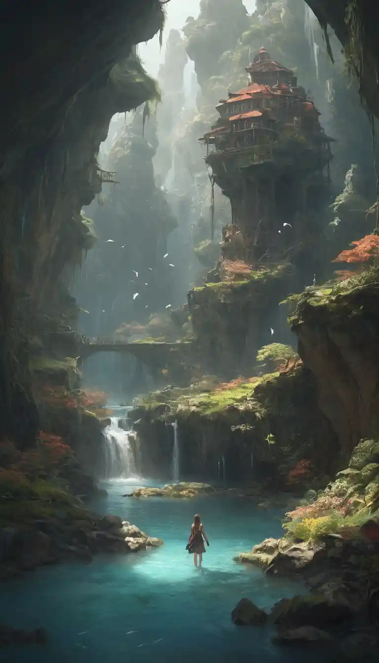 Playful fantasy creature in a surreal glowing dreamscape
