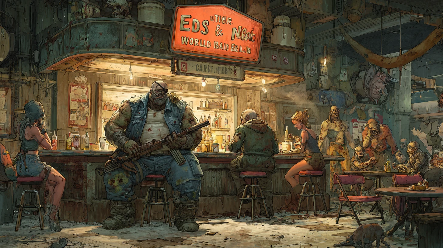 Bar posapocalíptico con zombis y mutantes divirtiéndose