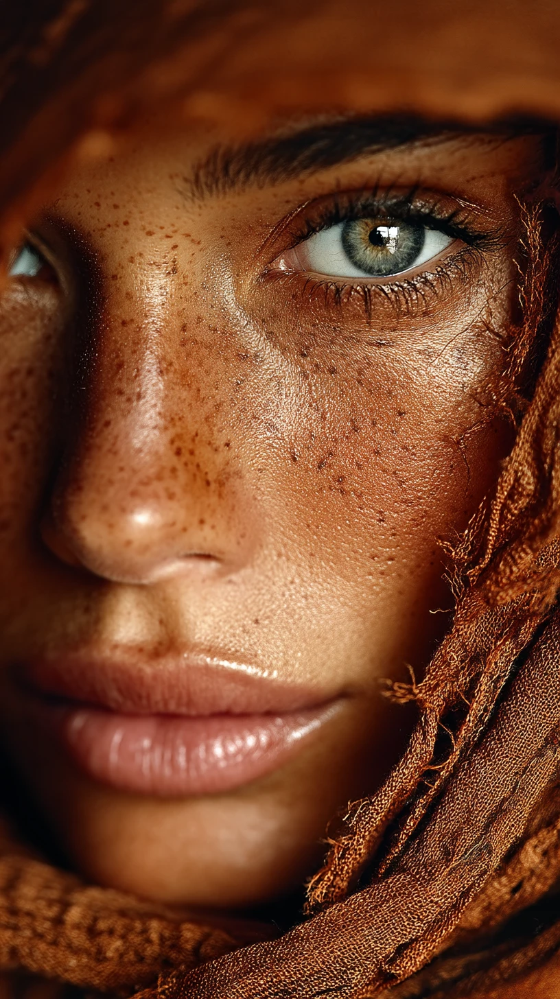 Retrato en Primerísimo Plano de una Mujer con Pecas