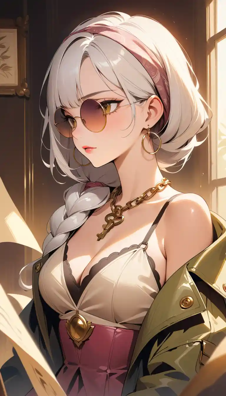 Retro bohemian woman in sunglasses and gold jewelry portrait