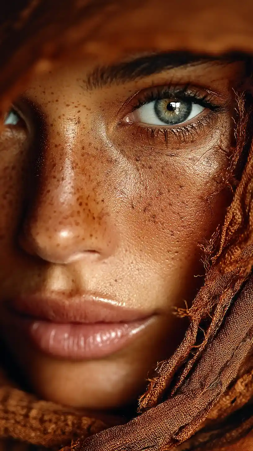 Extreme Close Up Portrait Of A Freckled Woman