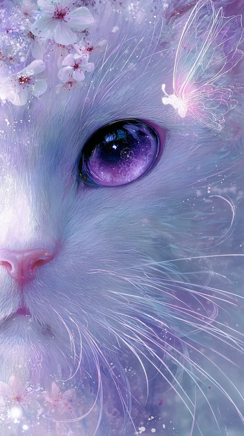 Retrato en acuarela fantasioso de una nekomata de ojos violetas
