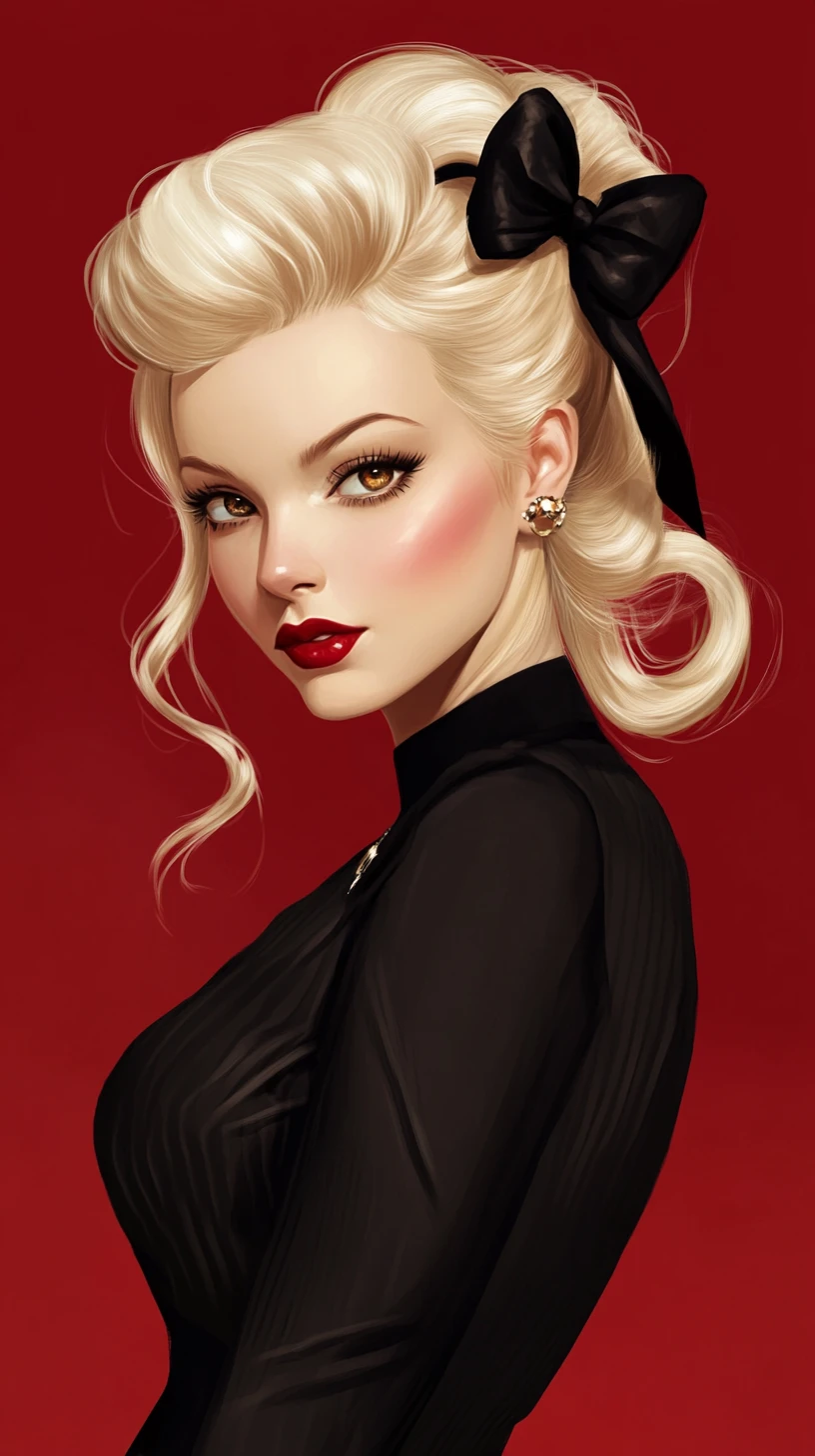 Glamorous platinum blonde woman in vintage inspired outfit