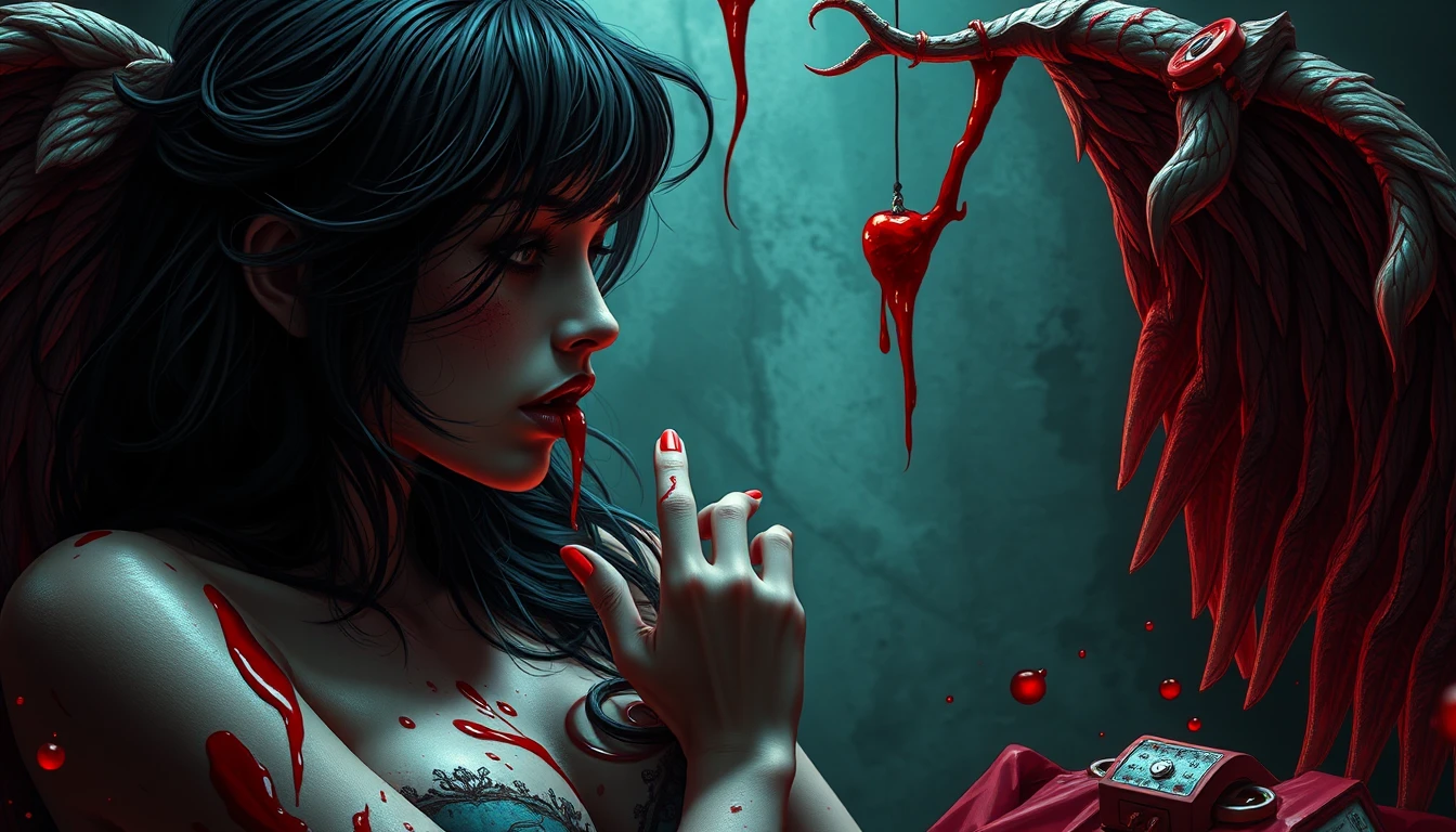 Surreal popsurrealist woman in a dark sentimental nightmare