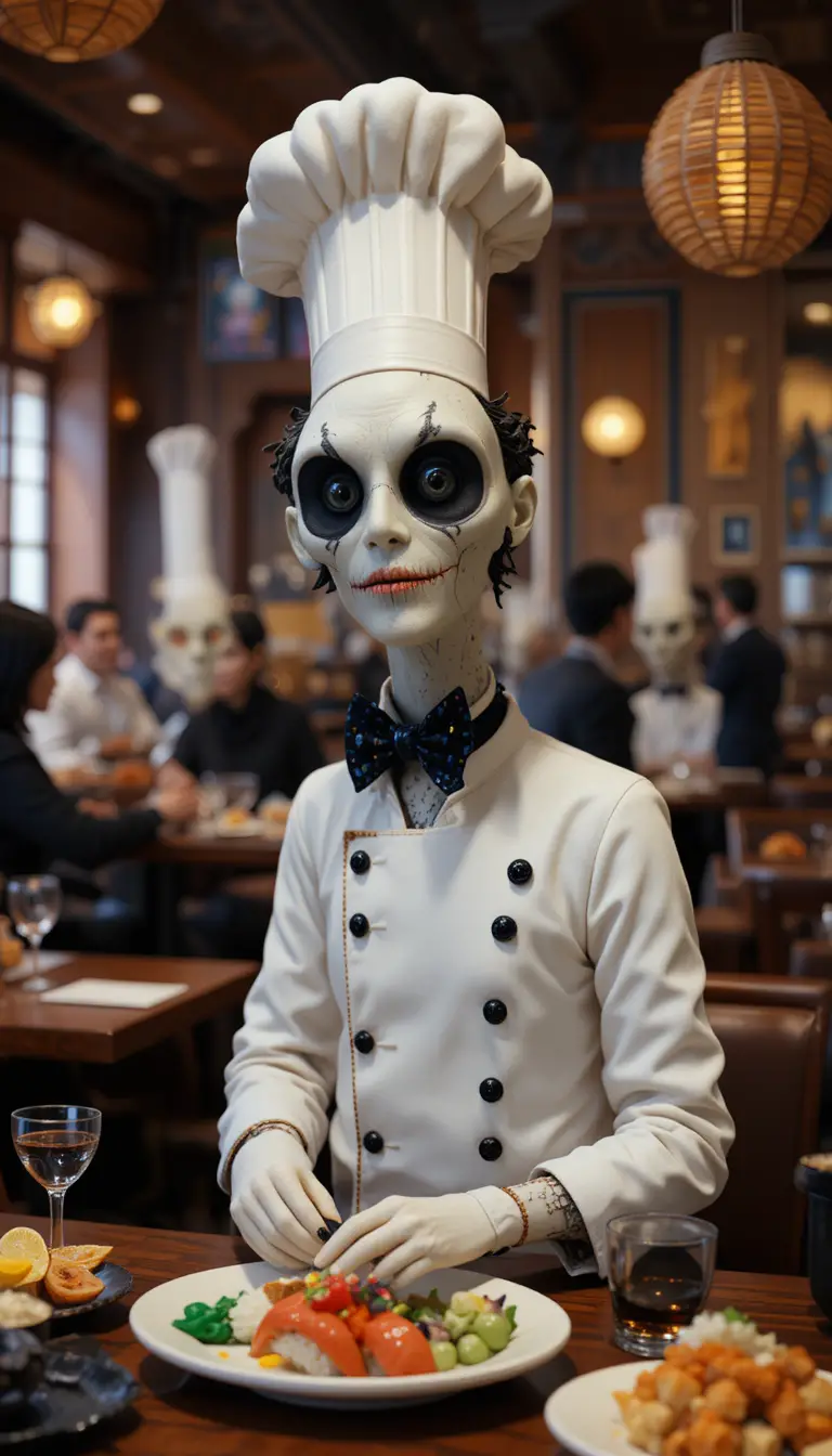Whimsical Clay Chef Characters In A Japanese Sushi Restaurant