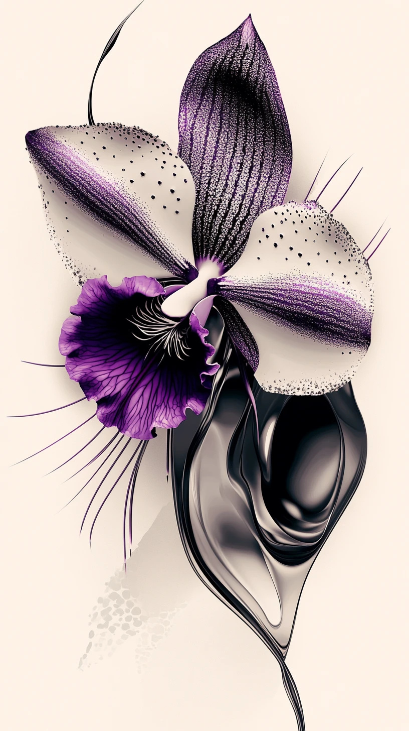 Chrome orchid fused with predatory halftone mechanical form