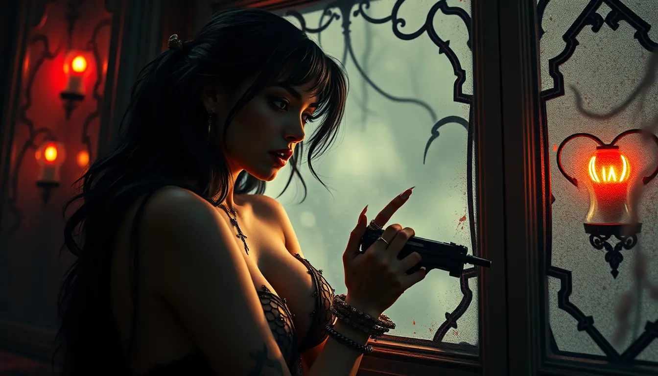 Surreal woman in a popsurreal fantasy scene of dark desire
