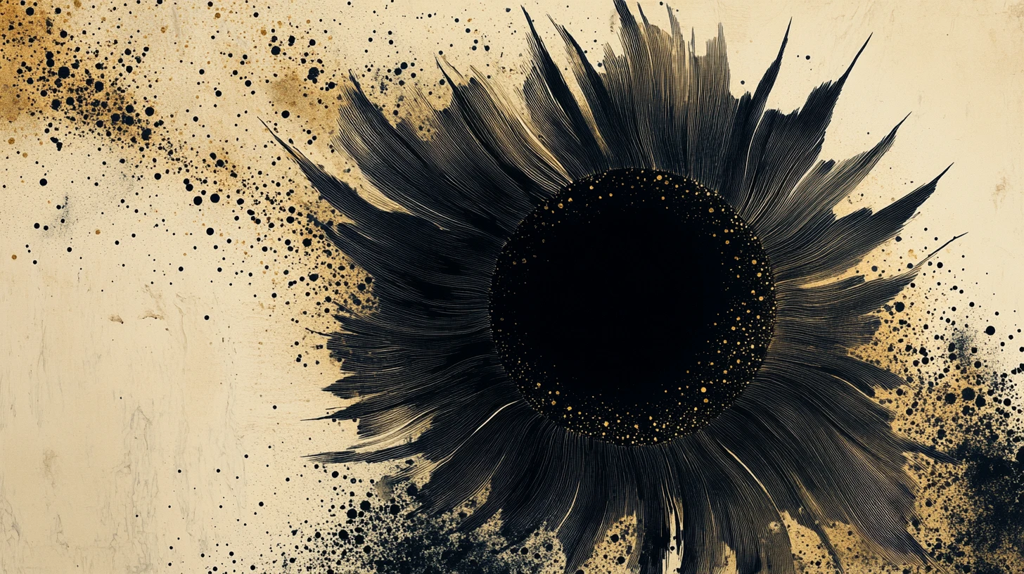 Dark abstract bloom warping a halftone dot universe