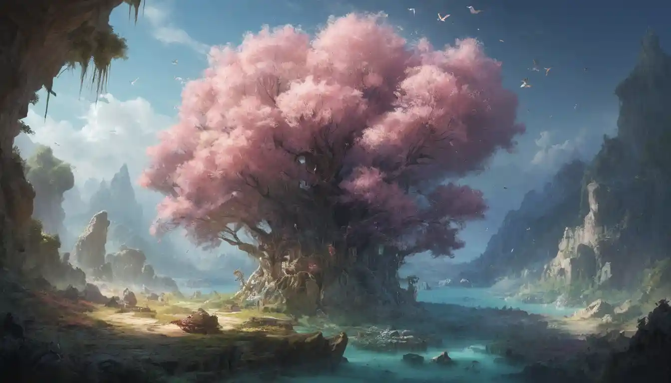 Playful fantasy creature in a surreal glowing dreamscape