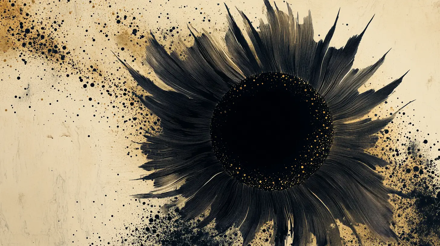 Dark abstract bloom warping a halftone dot universe