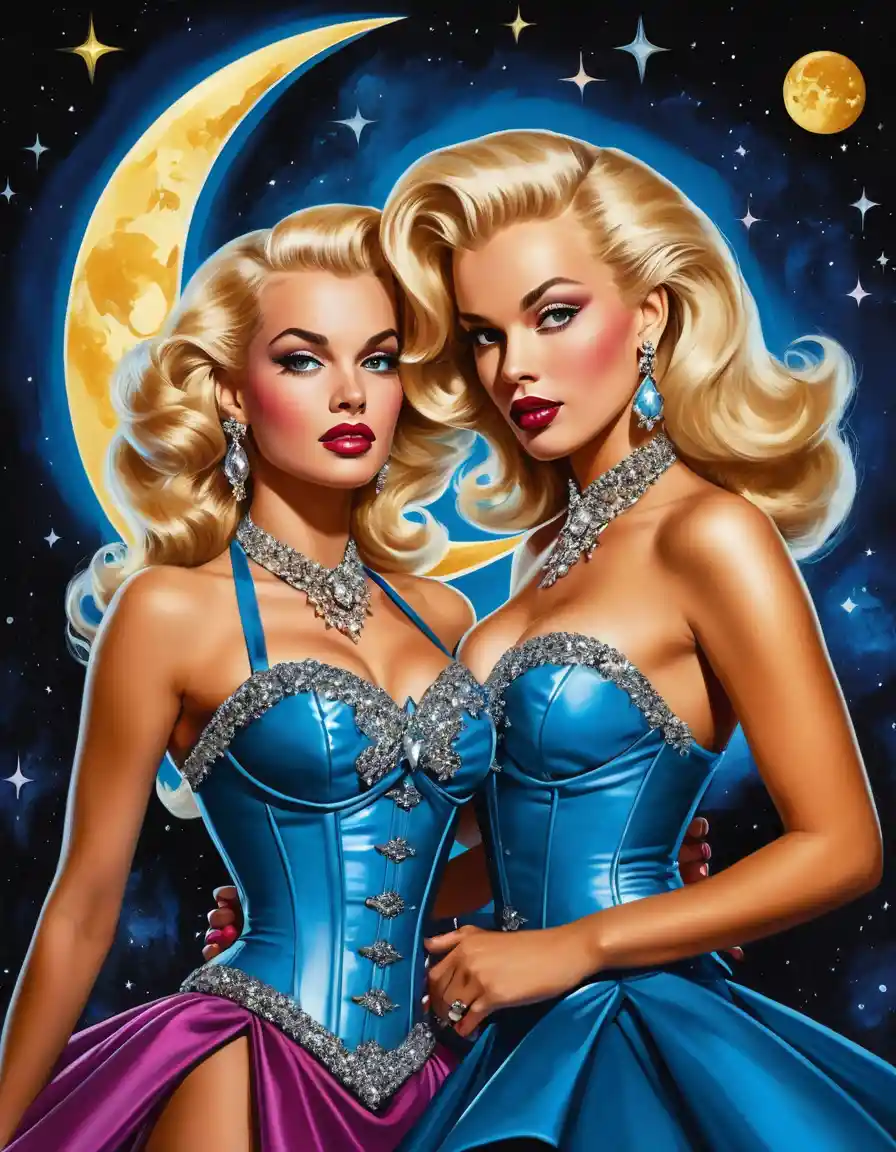 Fantasy blonde woman in celestial corset gala gown
