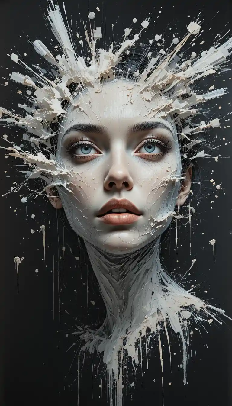 Surreal Chalk Portrait Of A Woman On Dark Blackboard