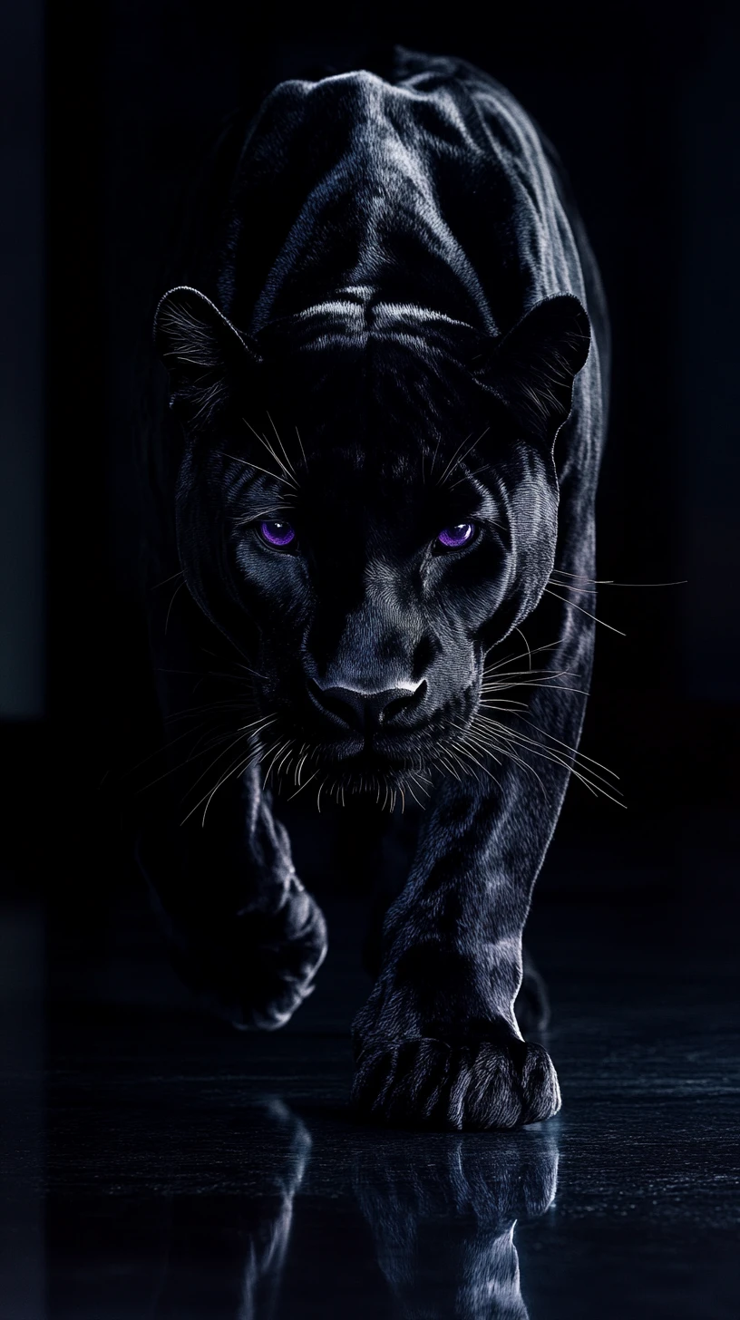 Panther In Gothic Luxury Interior With Reflective Black Floor