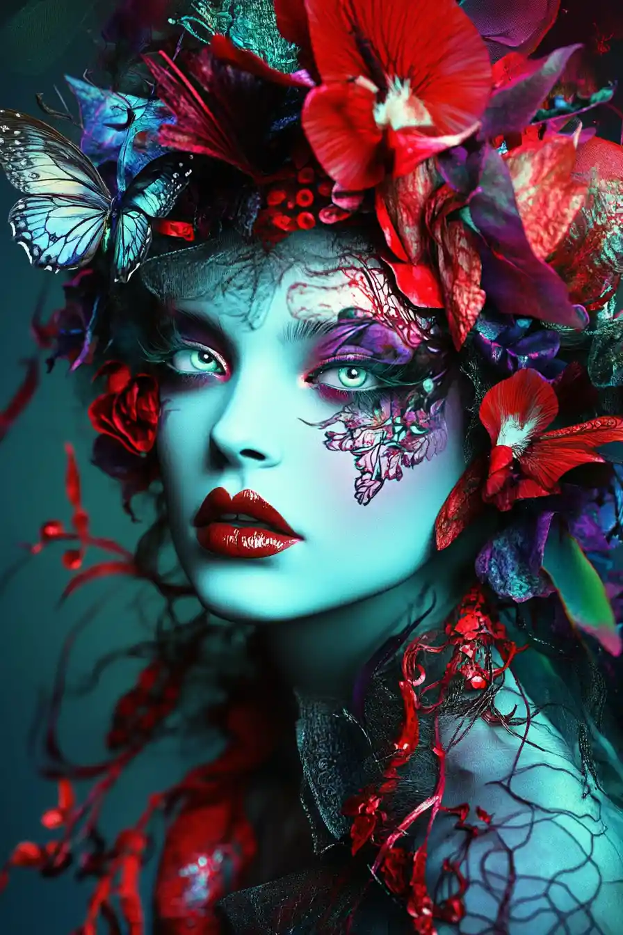 Dreamlike avant garde woman with surreal artistic features