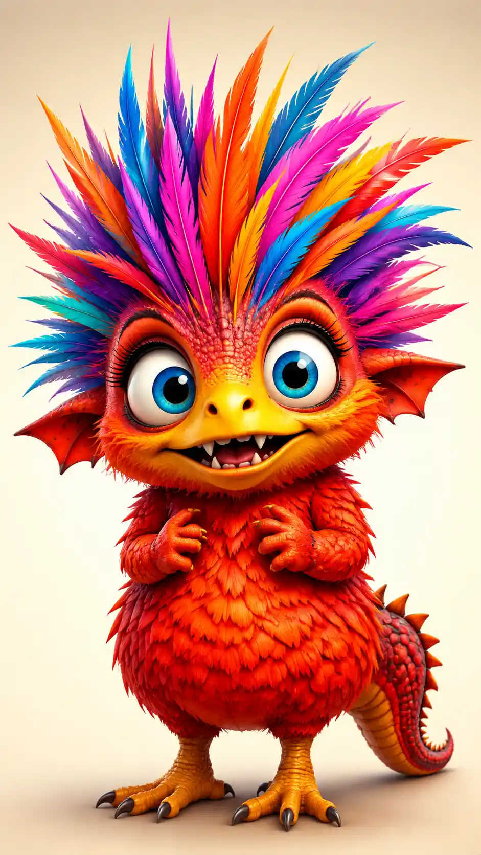 Colorful cartoon creature with surprised blue eyed expression