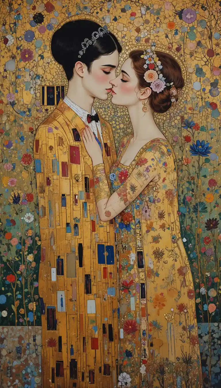 Modern interpretation of the classic painting The Kiss