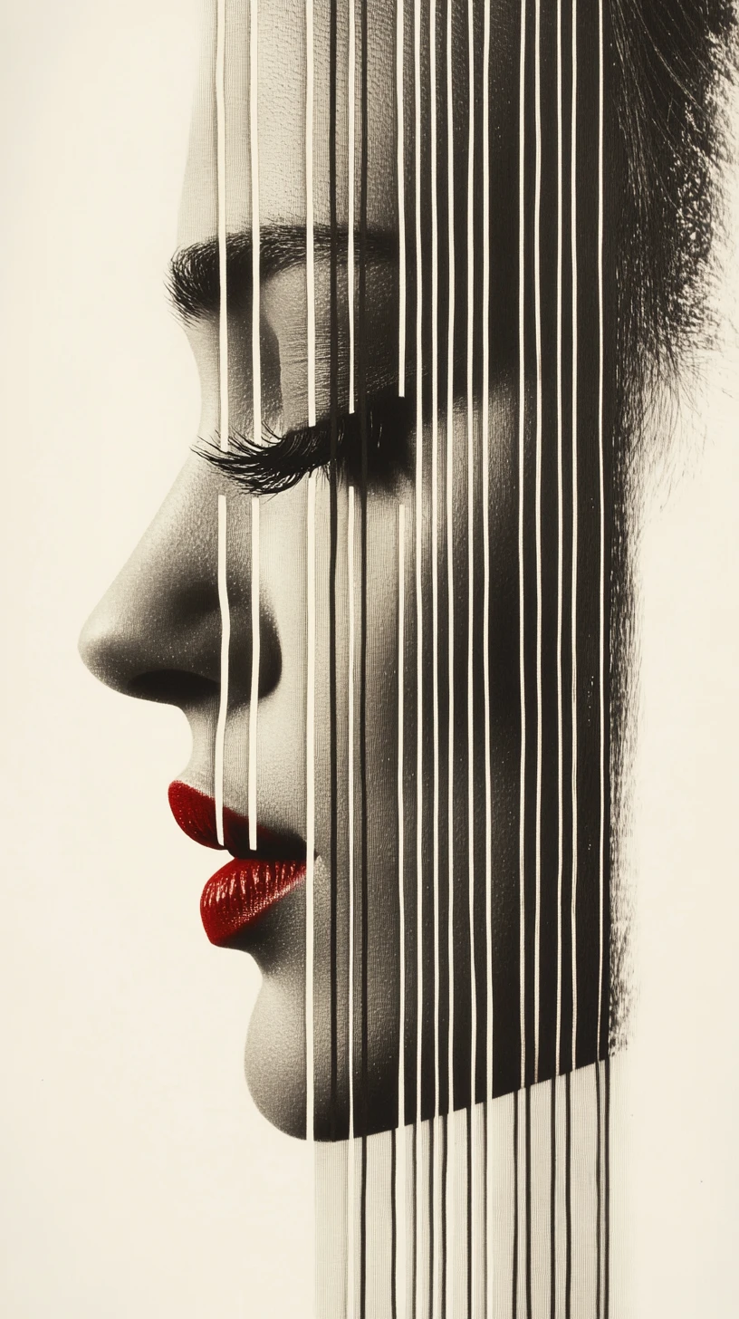Abstract human profile fragmented by bold vertical erasures