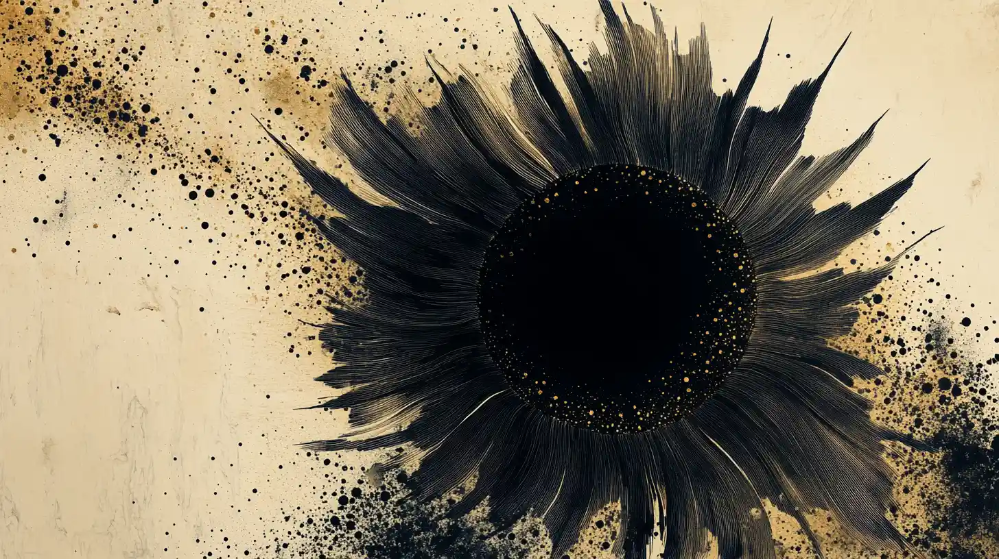 Dark abstract bloom warping a halftone dot universe