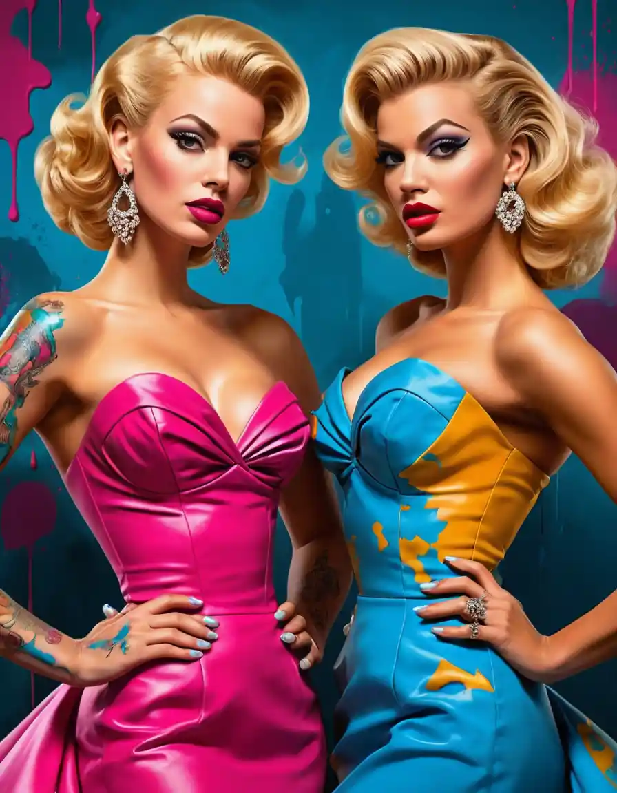 Blonde fashion pinup woman in an elegant formal gown