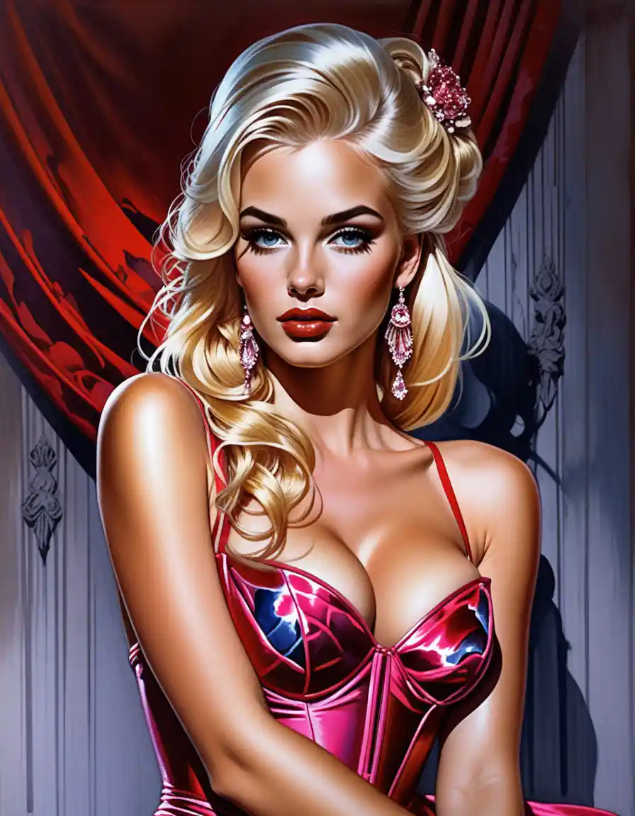Fantasy blonde woman in an opulent masquerade ball gown