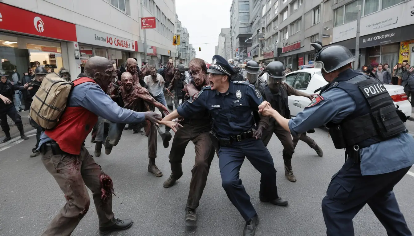 Survivors barricaded in a mall surrounded by zombies