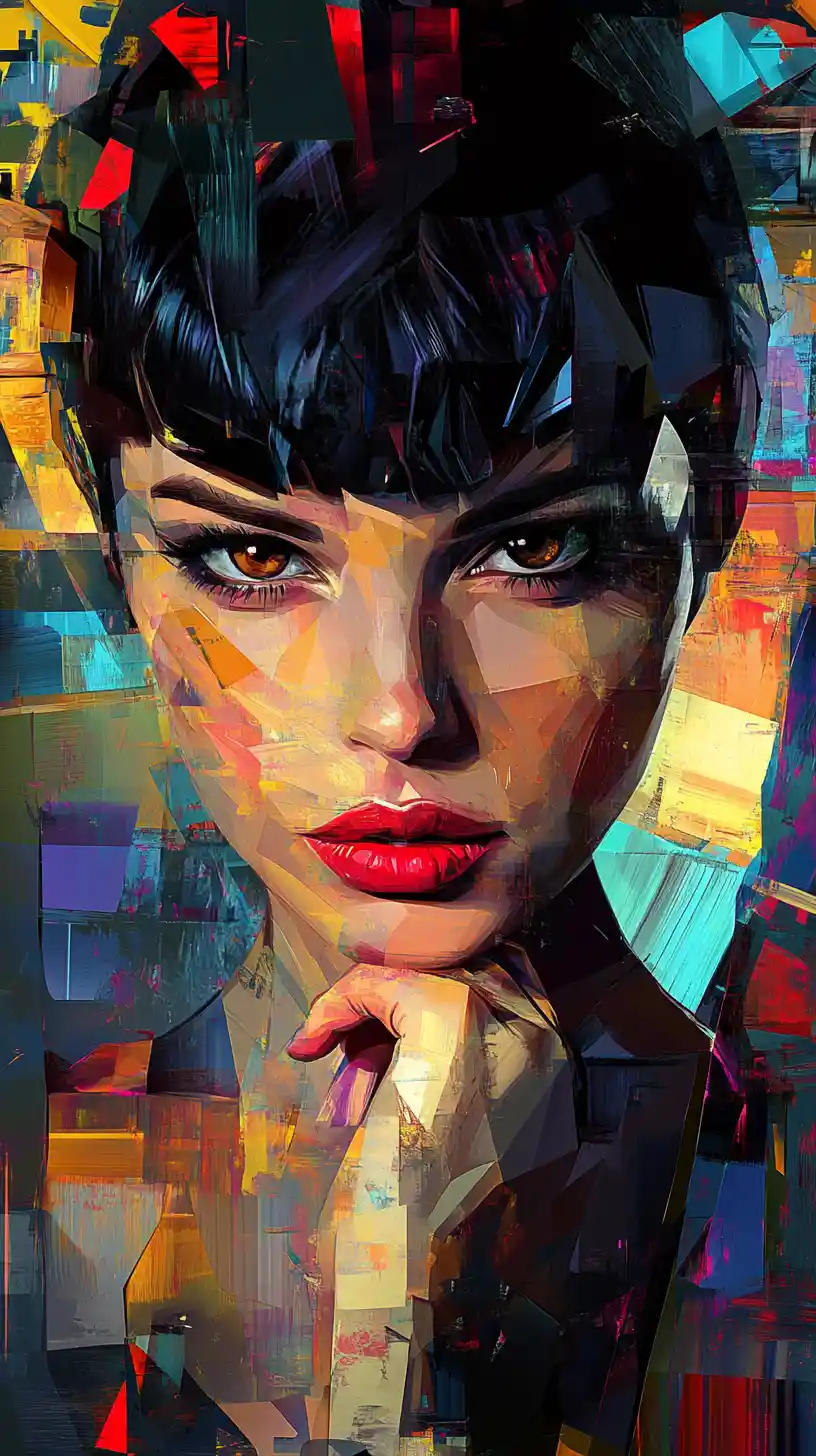 Color blocked portrait of a confident woman in abstract style