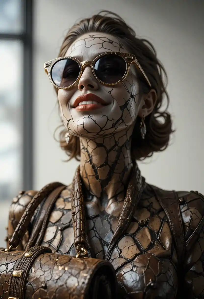 Smug fashion woman with sunglasses and luxury handbag