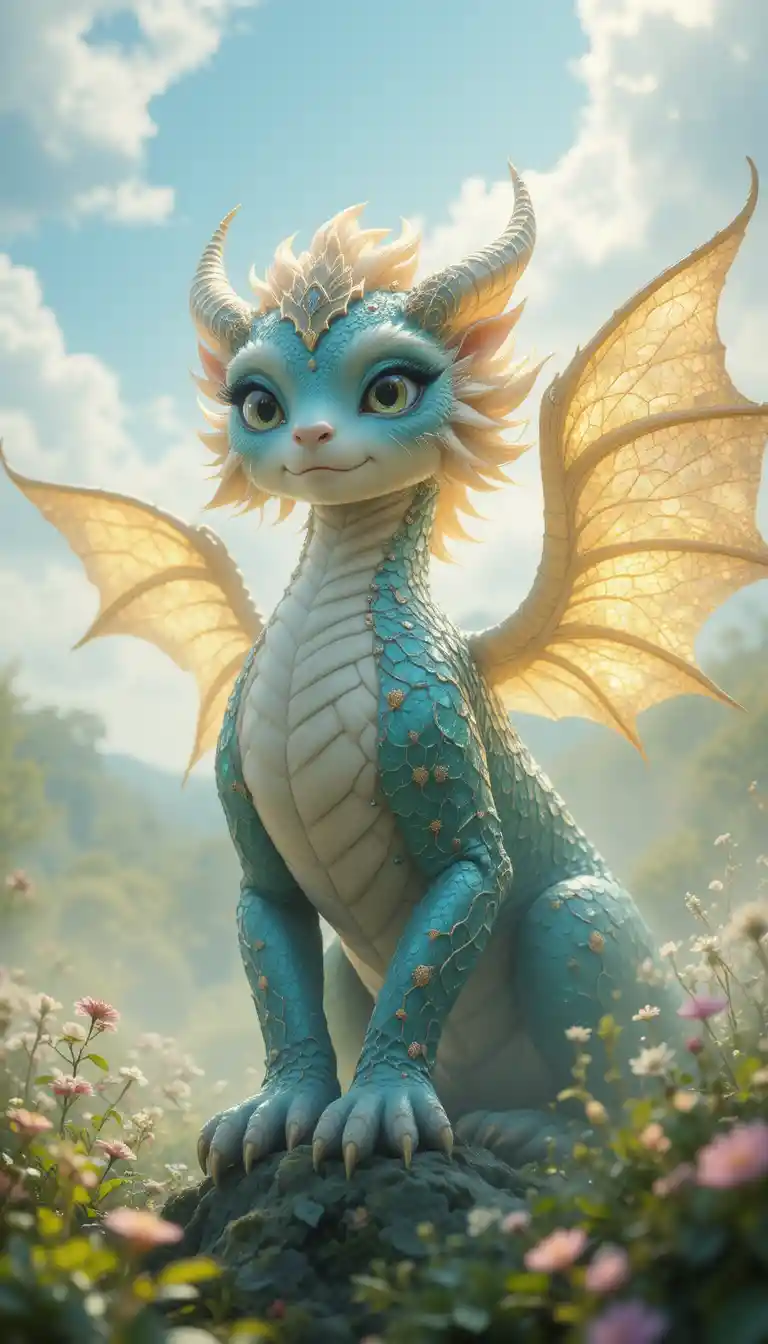 Playful Dragon Creature In A Bright Spring Landscape