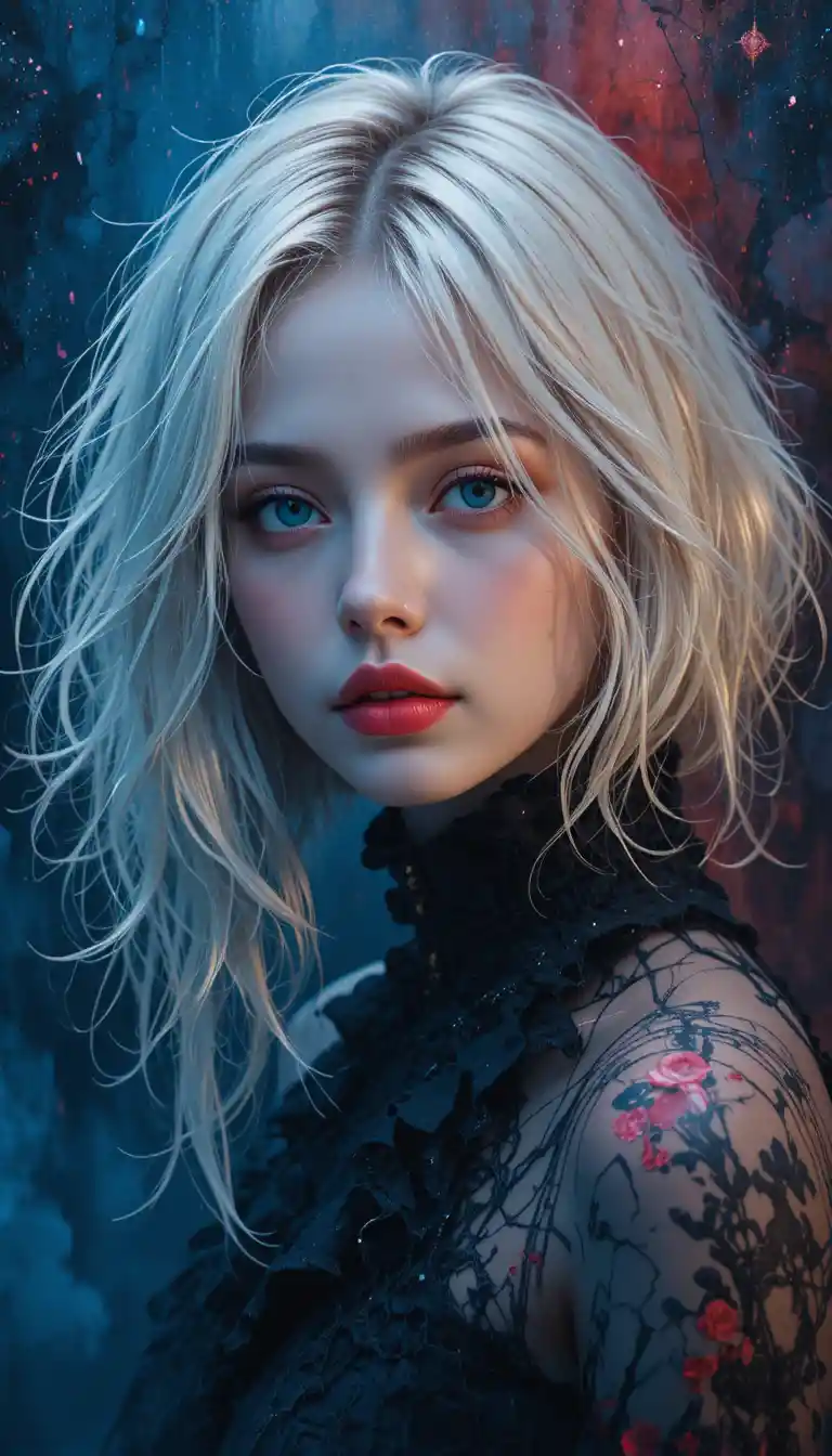 Ethereal blonde girl with sad eyes in fantasy portrait