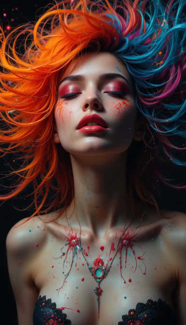 Colorful abstract portrait of a woman with flowing hair