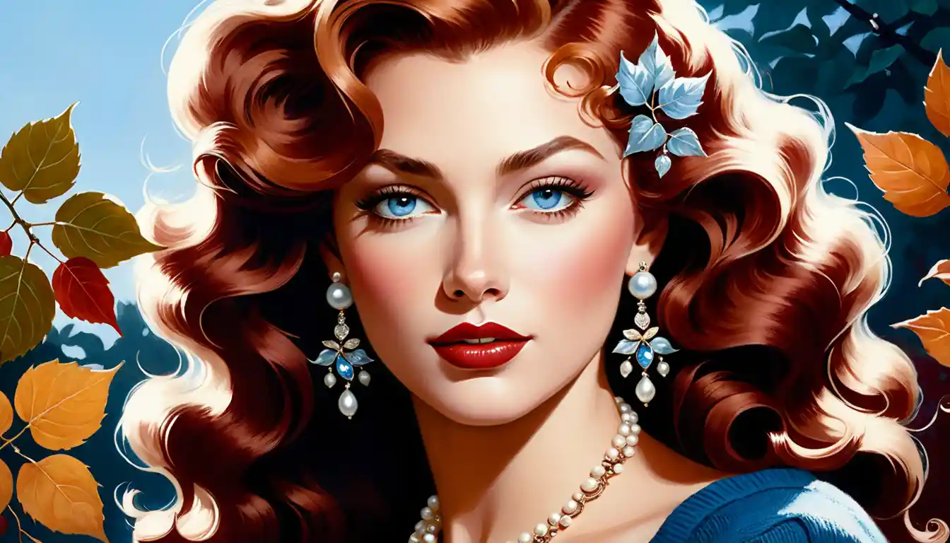 Elegant blue eyed woman with pearls and diamond jewelry