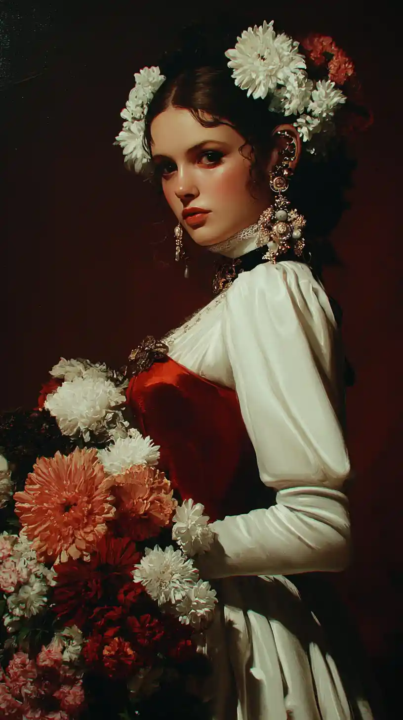 Fantasy flower countess surrounded by cyan and white blooms