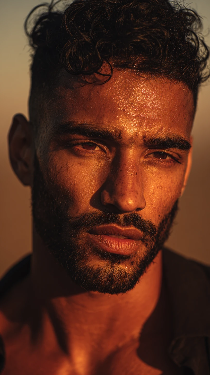 Warm close up portrait of a man at golden hour