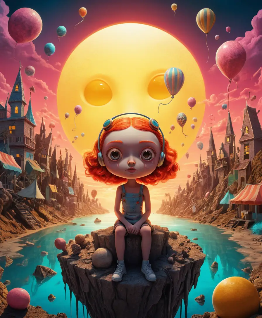 Surreal party woman in a forbidden dreamlike sunlit world