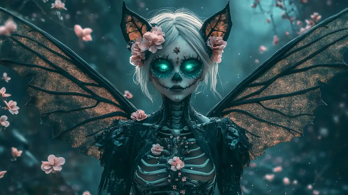 Creepy Fairy Girl With Glowing Eyes In Enchanted Forest
