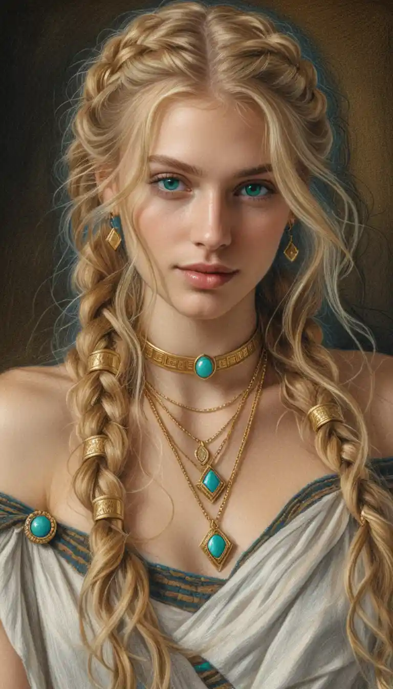 Young woman portrait in candlelit colored pencil style