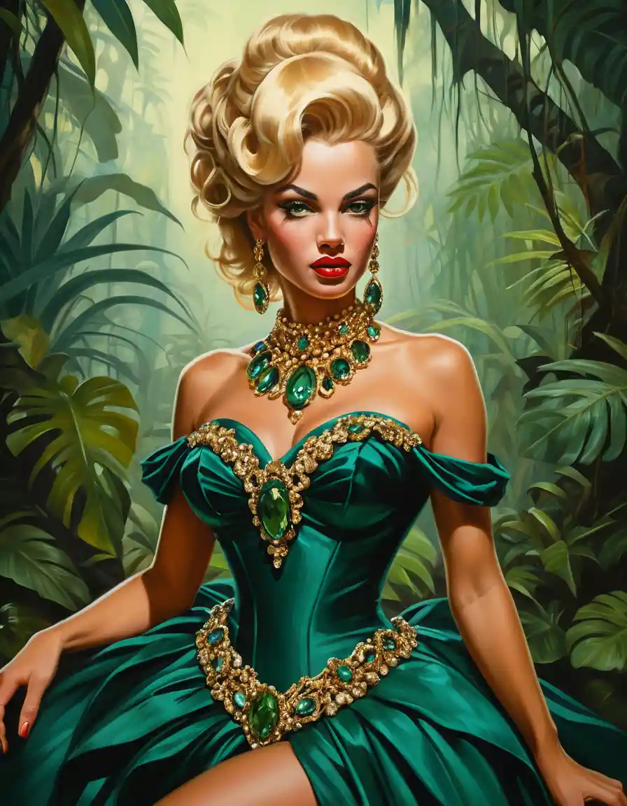Blonde fantasy woman in ornate masquerade ball gown