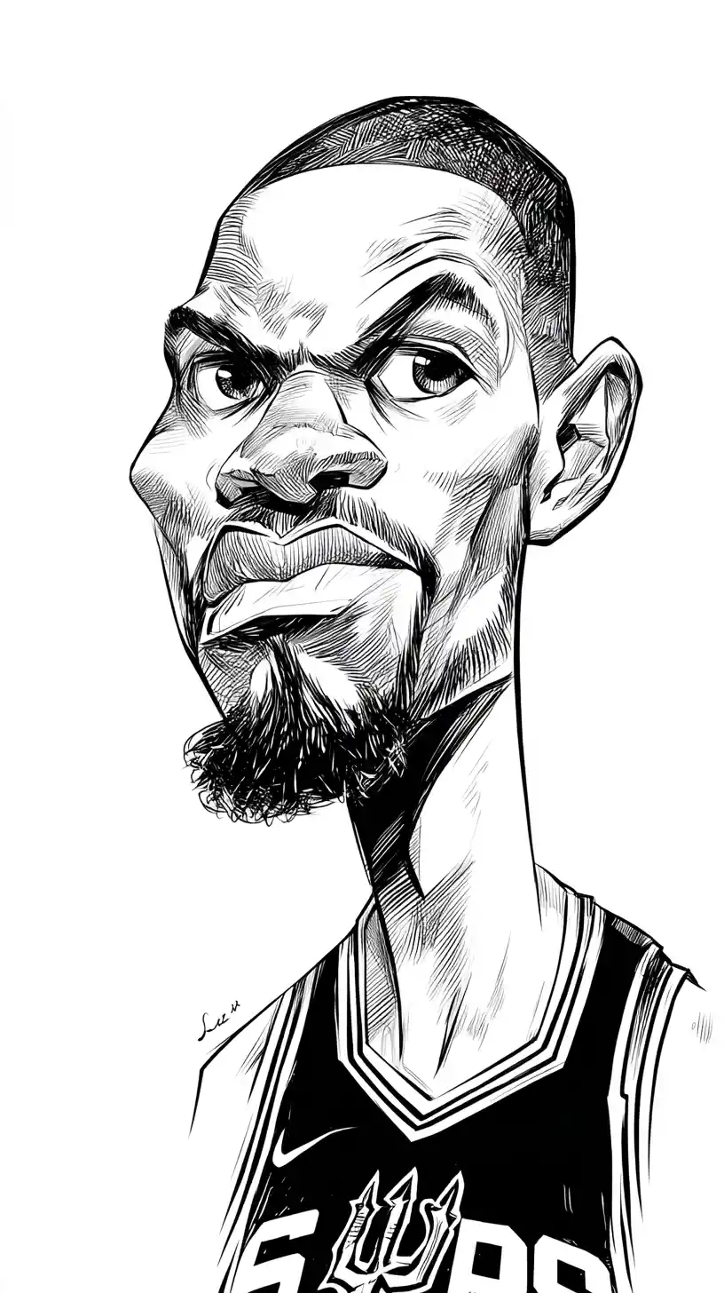 Caricatura di un Giocatore di Basket a Inchiostro in Bianco e Nero