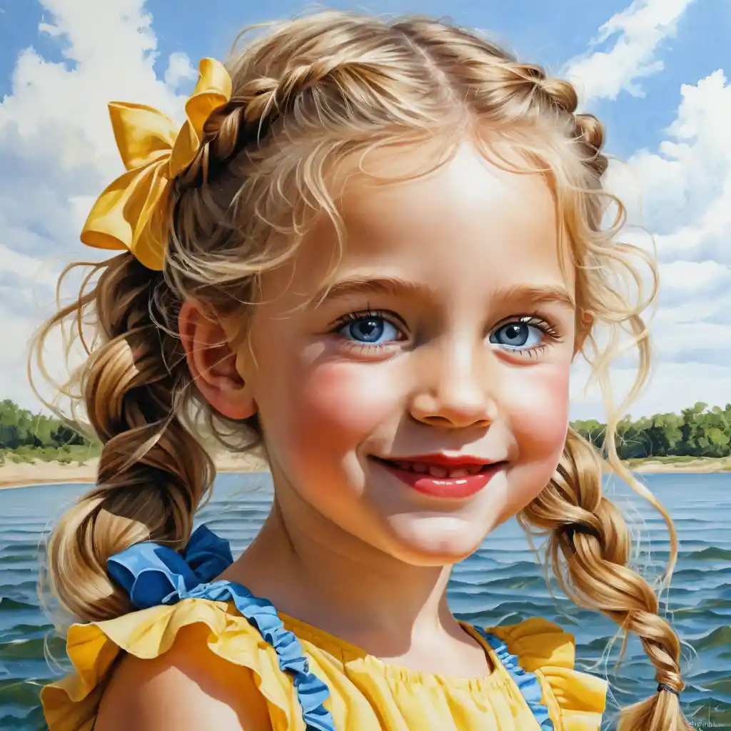 Smiling Blonde Girl In Yellow Summer Dress Illustration