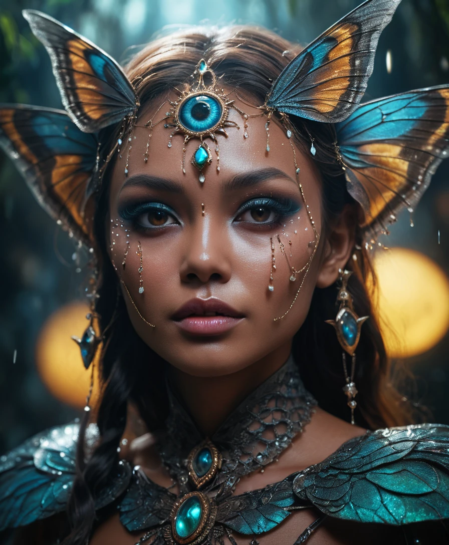 Surreal close up of an ethereal woman in mystical light
