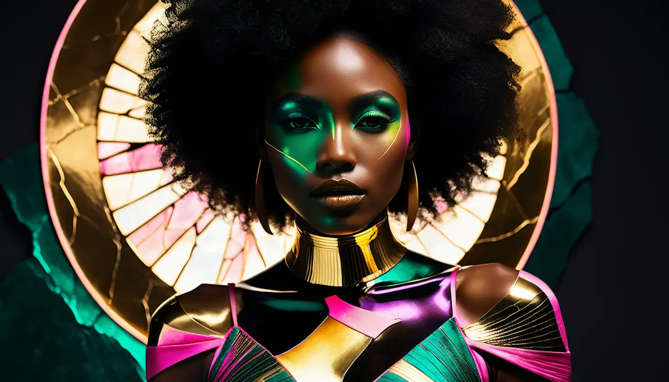 Surreal portrait of a cracked porcelain faced African American woman